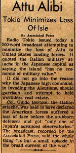 News Article-Attu Alibi-Tokio Minimizes Loss of Isle