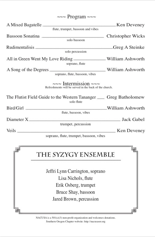SyZyGy Ensemble Program Jan 2107 NACUSA Southern Oregon Chapter